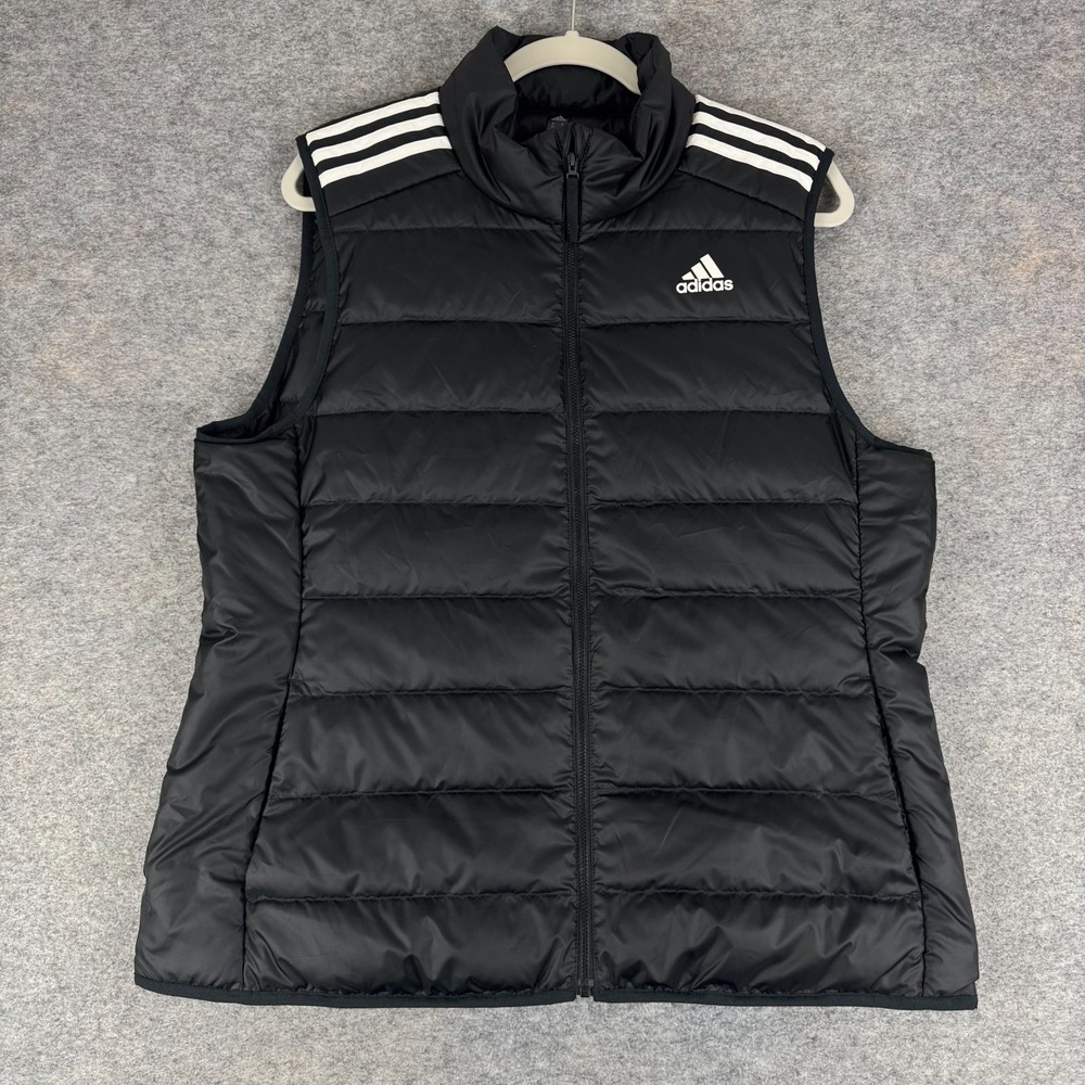 adidas Essentials Light Down Puffer Vest Full Zip Black Pockets Womens XL